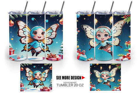 Tumbler Wrap Cartoon Christmas Butterfly Sublimation artnoy 