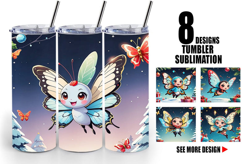 Tumbler Wrap Cartoon Christmas Butterfly Sublimation artnoy 