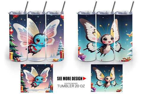 Tumbler Wrap Cartoon Christmas Butterfly Sublimation artnoy 