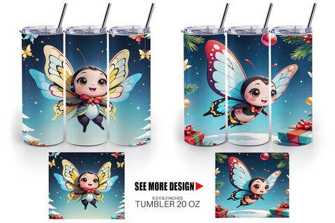 Tumbler Wrap Cartoon Christmas Butterfly Sublimation artnoy 