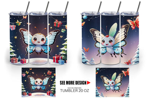 Tumbler Wrap Cartoon Christmas Butterfly Sublimation artnoy 