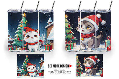 Tumbler Wrap Cartoon Christmas Cat Sublimation artnoy 