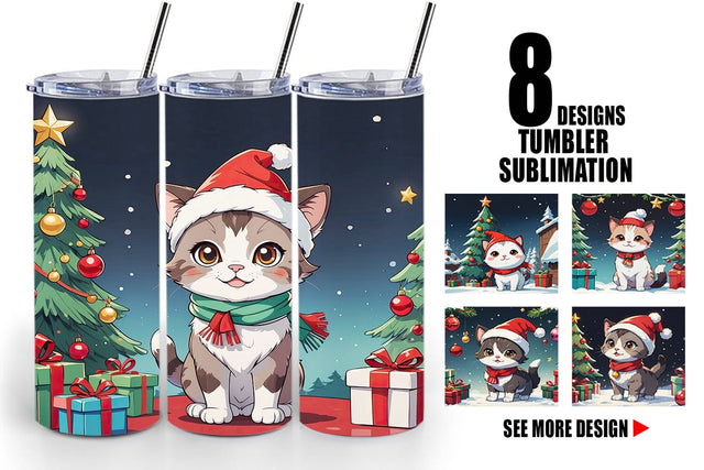 Tumbler Wrap Cartoon Christmas Cat Sublimation artnoy 