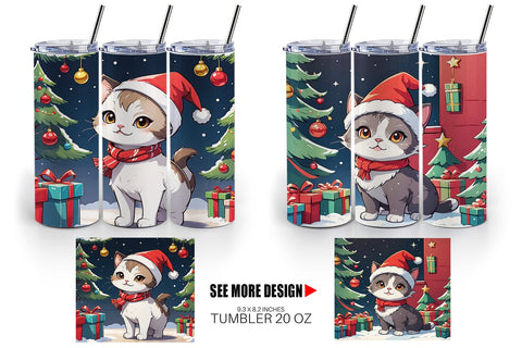 Tumbler Wrap Cartoon Christmas Cat Sublimation artnoy 