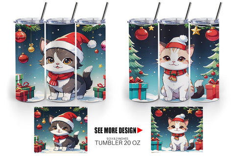 Tumbler Wrap Cartoon Christmas Cat Sublimation artnoy 