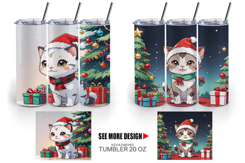Tumbler Wrap Cartoon Christmas Cat Sublimation artnoy 