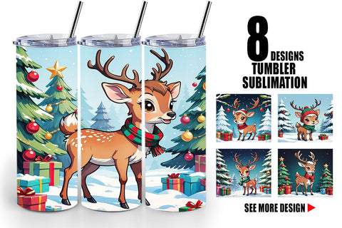Tumbler Wrap Cartoon Christmas Deer Sublimation artnoy 