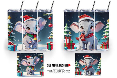 Tumbler Wrap Cartoon Christmas Elephant Sublimation artnoy 
