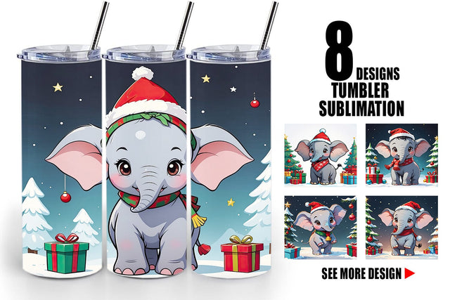 Tumbler Wrap Cartoon Christmas Elephant Sublimation artnoy 