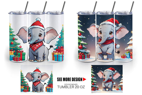 Tumbler Wrap Cartoon Christmas Elephant Sublimation artnoy 