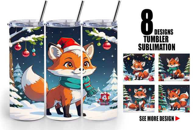 Tumbler Wrap Cartoon Christmas Fox Sublimation artnoy 
