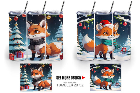 Tumbler Wrap Cartoon Christmas Fox Sublimation artnoy 