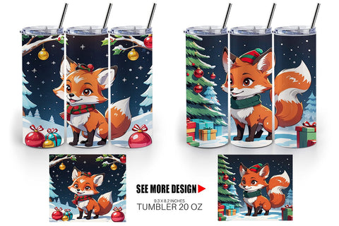 Tumbler Wrap Cartoon Christmas Fox Sublimation artnoy 