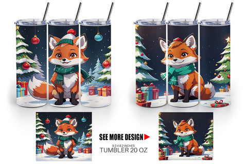 Tumbler Wrap Cartoon Christmas Fox Sublimation artnoy 