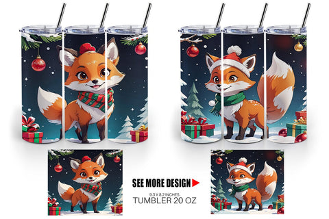 Tumbler Wrap Cartoon Christmas Fox Sublimation artnoy 