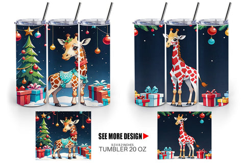 Tumbler Wrap Cartoon Christmas Giraffe Sublimation artnoy 