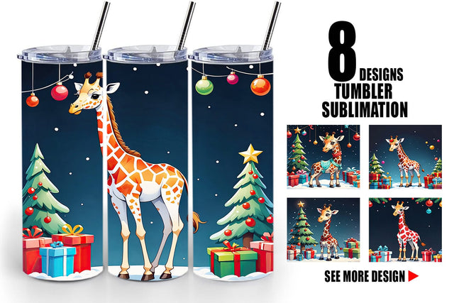 Tumbler Wrap Cartoon Christmas Giraffe Sublimation artnoy 