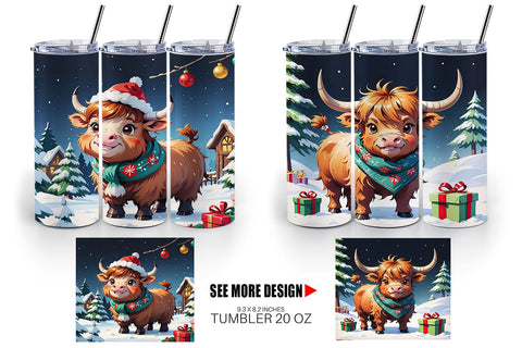 Tumbler Wrap Cartoon Christmas Highland Cow Sublimation artnoy 