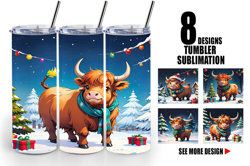 Tumbler Wrap Cartoon Christmas Highland Cow Sublimation artnoy 