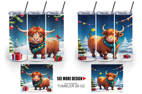 Tumbler Wrap Cartoon Christmas Highland Cow Sublimation artnoy 