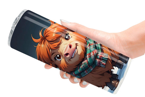 Tumbler Wrap Cartoon Christmas Highland Cow Sublimation artnoy 