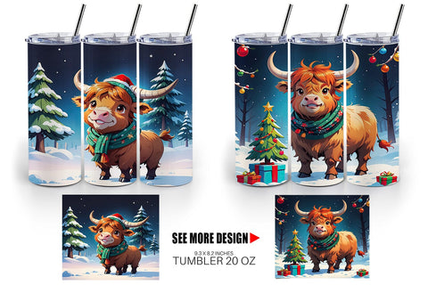 Tumbler Wrap Cartoon Christmas Highland Cow Sublimation artnoy 