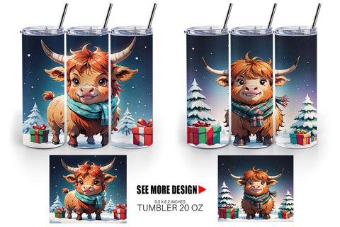 Tumbler Wrap Cartoon Christmas Highland Cow Sublimation artnoy 