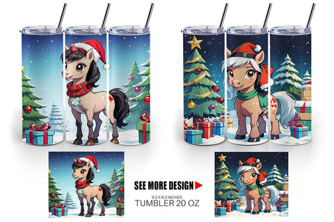 Tumbler Wrap Cartoon Christmas Horse Sublimation artnoy 