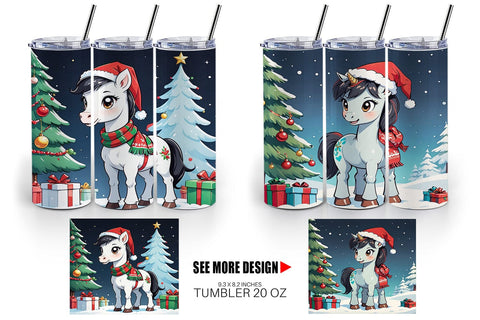 Tumbler Wrap Cartoon Christmas Horse Sublimation artnoy 