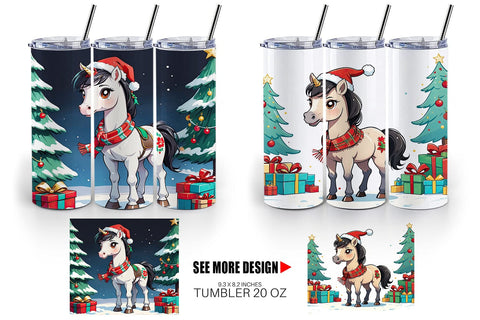 Tumbler Wrap Cartoon Christmas Horse Sublimation artnoy 