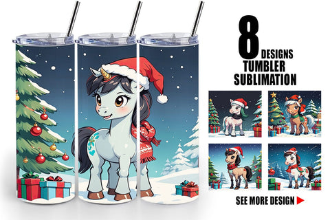 Tumbler Wrap Cartoon Christmas Horse Sublimation artnoy 