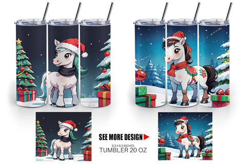 Tumbler Wrap Cartoon Christmas Horse Sublimation artnoy 