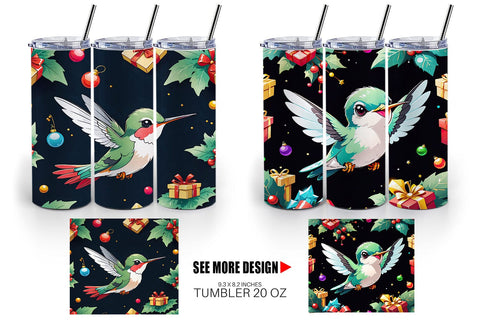 Tumbler Wrap Cartoon Christmas Hummingbird Sublimation artnoy 