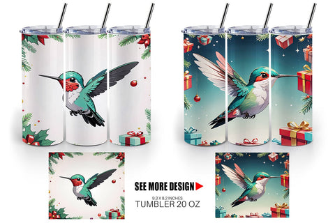 Tumbler Wrap Cartoon Christmas Hummingbird Sublimation artnoy 