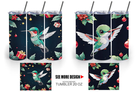 Tumbler Wrap Cartoon Christmas Hummingbird Sublimation artnoy 