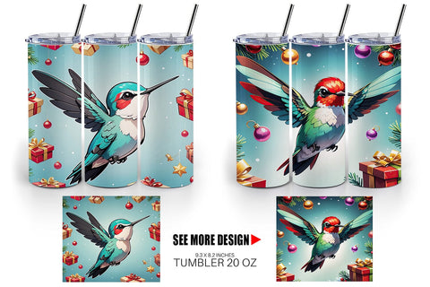 Tumbler Wrap Cartoon Christmas Hummingbird Sublimation artnoy 