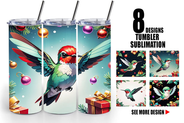 Tumbler Wrap Cartoon Christmas Hummingbird Sublimation artnoy 
