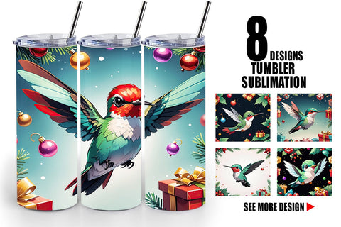 Tumbler Wrap Cartoon Christmas Hummingbird Sublimation artnoy 