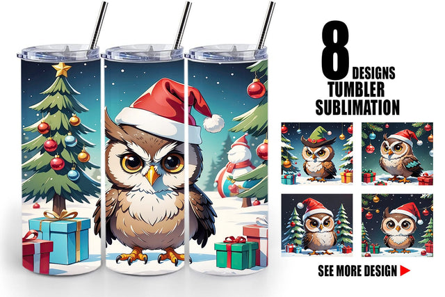Tumbler Wrap Cartoon Christmas Owl Sublimation artnoy 