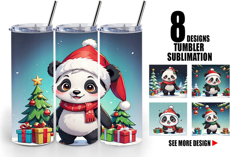 Tumbler Wrap Cartoon Christmas Panda Sublimation artnoy 