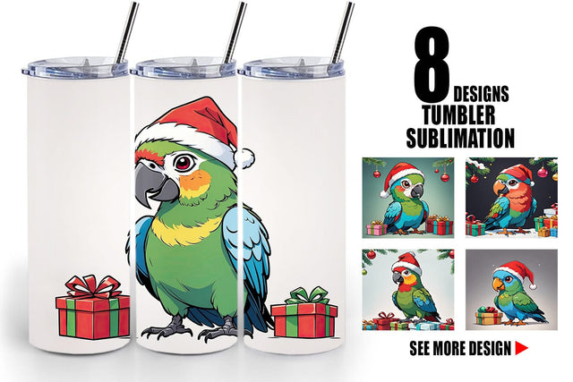 Tumbler Wrap Cartoon Christmas Parrot Sublimation artnoy 