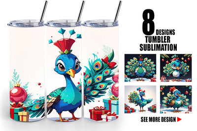 Tumbler Wrap Cartoon Christmas Peacock Sublimation artnoy 