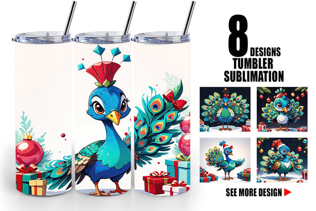 Tumbler Wrap Cartoon Christmas Peacock Sublimation artnoy 