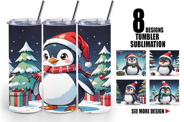 Tumbler Wrap Cartoon Christmas Penguin Sublimation artnoy 