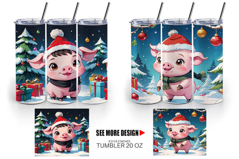 Tumbler Wrap Cartoon Christmas Pig Sublimation artnoy 