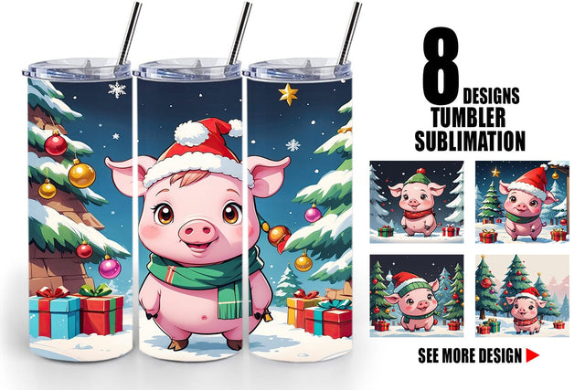 Tumbler Wrap Cartoon Christmas Pig Sublimation artnoy 