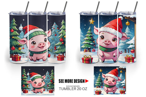 Tumbler Wrap Cartoon Christmas Pig Sublimation artnoy 
