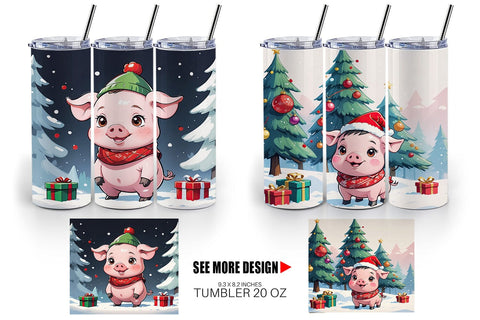 Tumbler Wrap Cartoon Christmas Pig Sublimation artnoy 