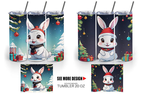 Tumbler Wrap Cartoon Christmas Rabbit Sublimation artnoy 