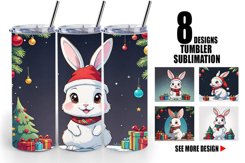 Tumbler Wrap Cartoon Christmas Rabbit Sublimation artnoy 